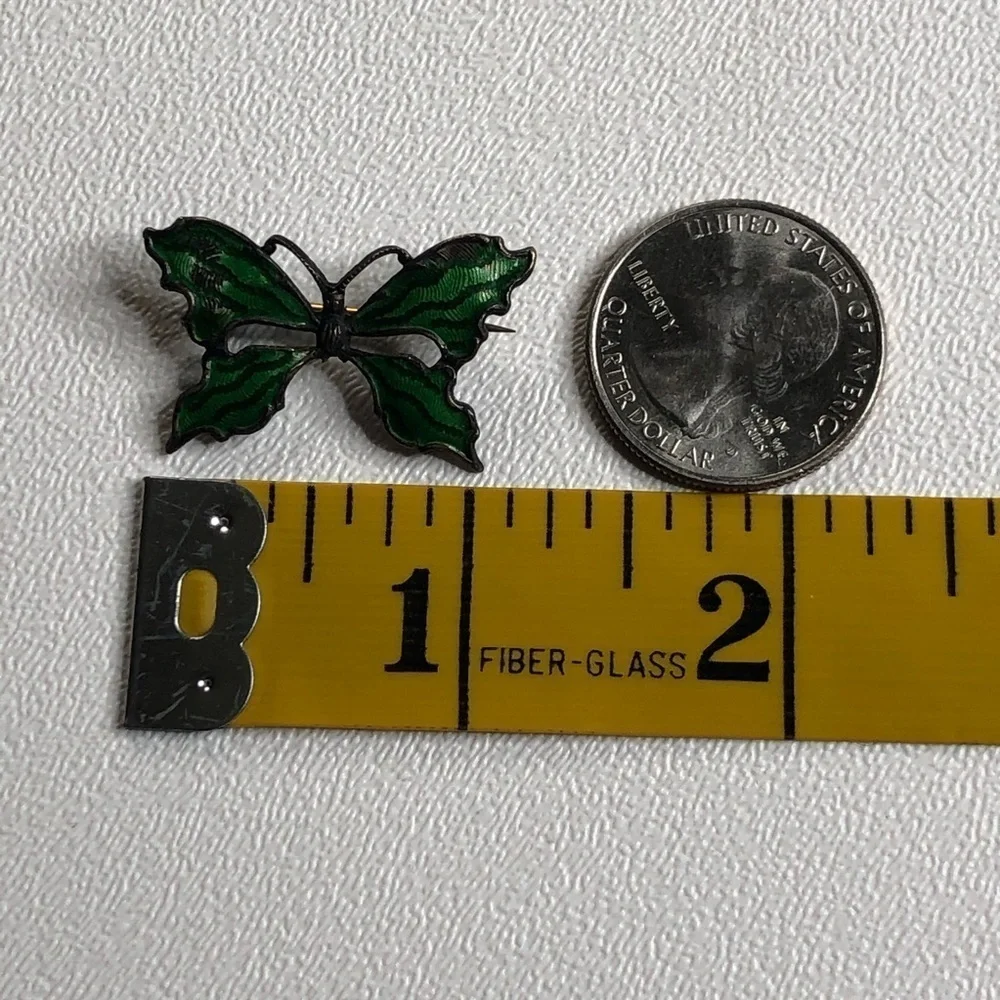 Vintage Sterling Silver Green Butterfly Brooch Pin